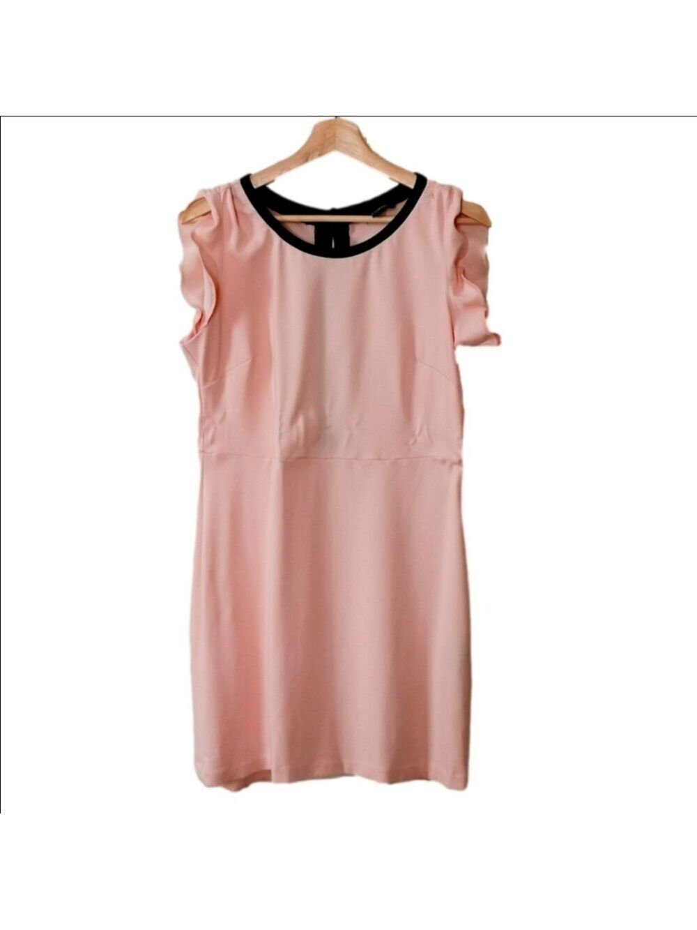Le Chateau Busines Chic Petal Pink Dress cap frill sleeves. Size L